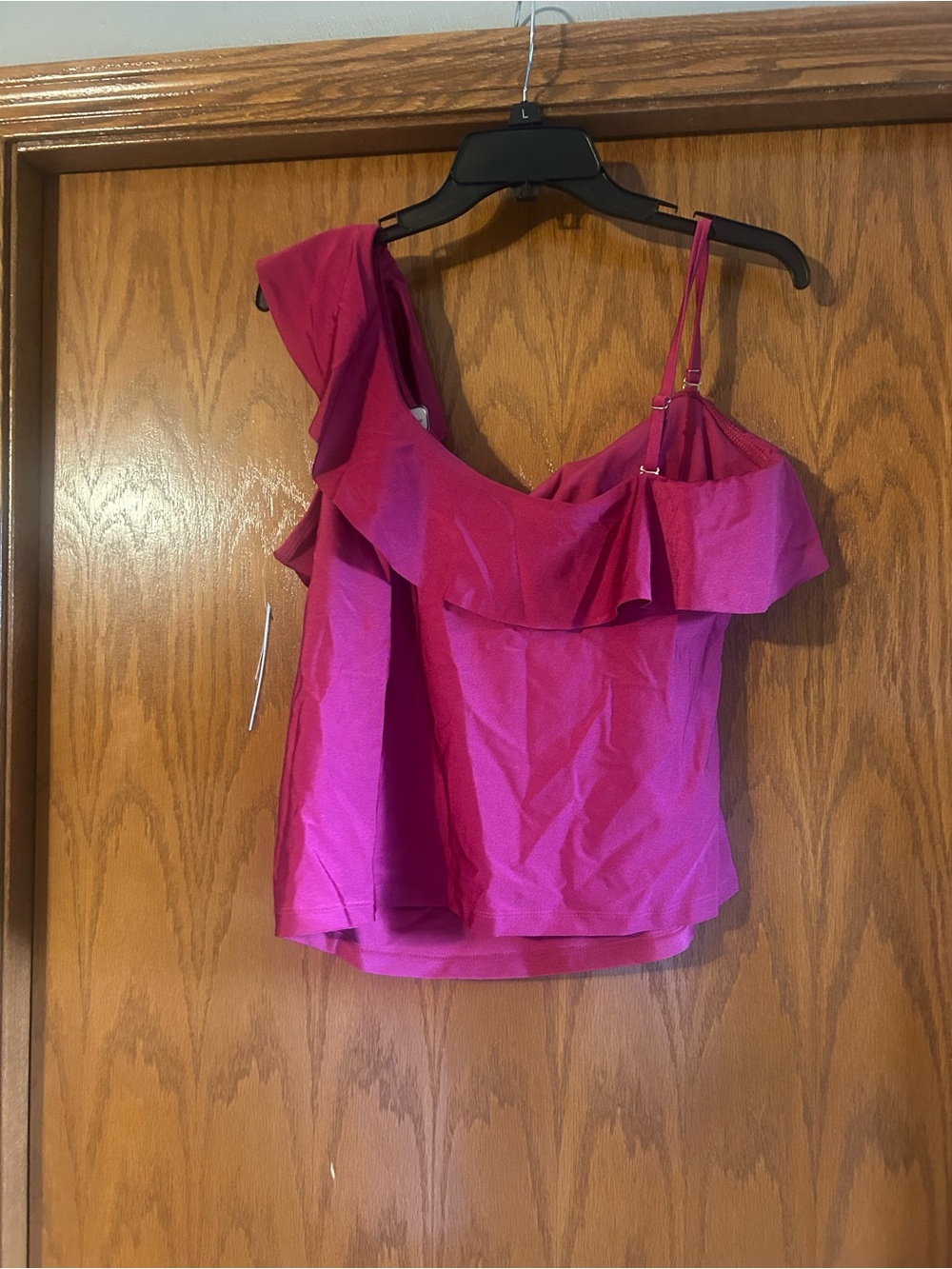Time and Tru Hot Pink One-Shoulder Ruffle Swim Too